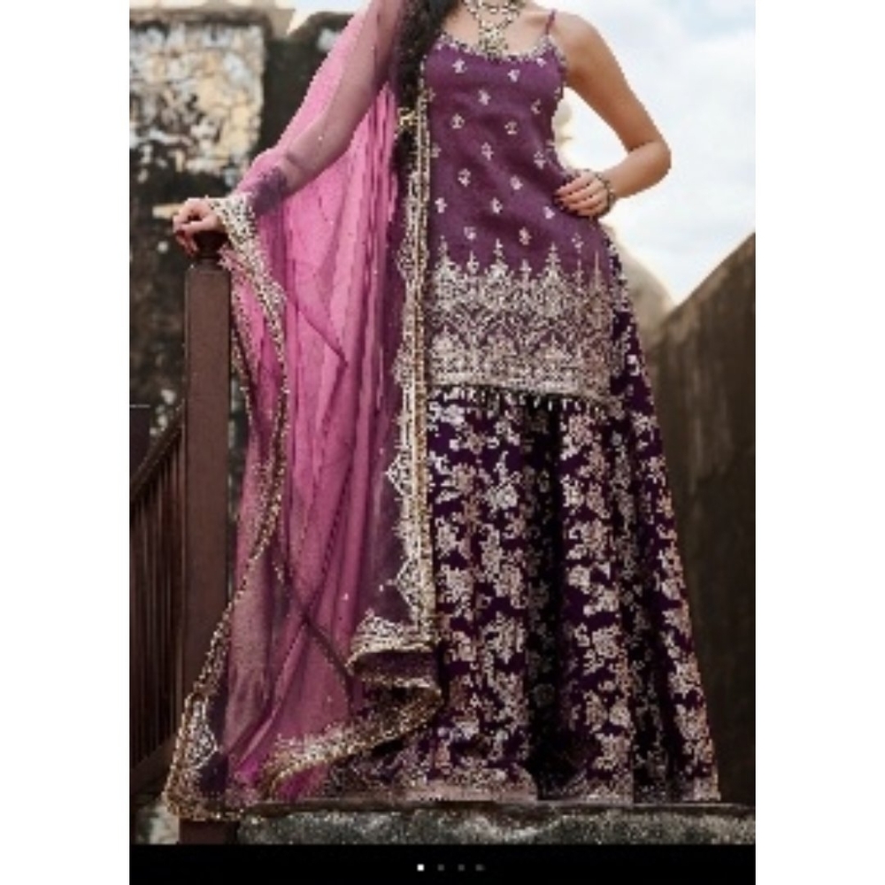 Wine Color Brocade Sharara Suit